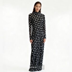 AFRM Polka Dot, mesh , Maxi Dress,long sleeve , mock neck
